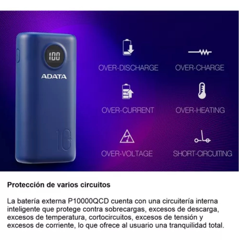 Adata P10000qcd Power Bank 10000mah Multi Carga Rápida USB-C
