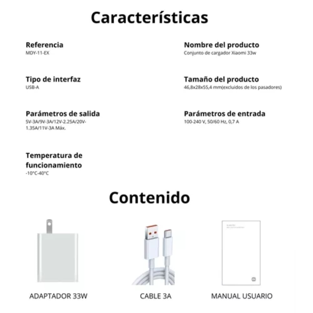 Cargador Xiaomi 33W Charging Combo (Type-A)