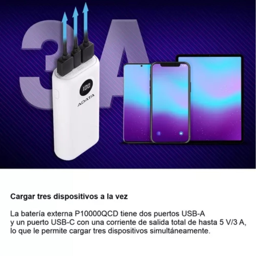 Adata P10000qcd Power Bank 10000mah Multi Carga Rápida USB-C